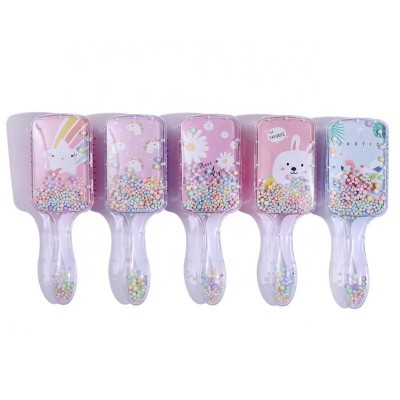 Kid-friendly Fashion Glitter Hairdressing Hairbrush Long Handle Rectangle Massage Hair Brush Waterproof Customize Hairbrush