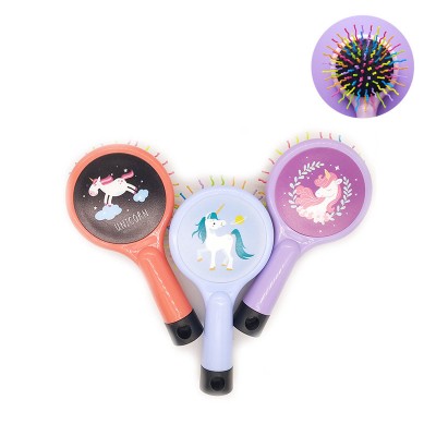 Low MOQ Carton Creative Gift Rainbow Nylon Teeth Kids round Hair Brush in Stock