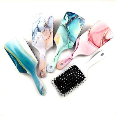 2020 New design marble cushion plastic hair brush private label detangle magic paddle hair brush